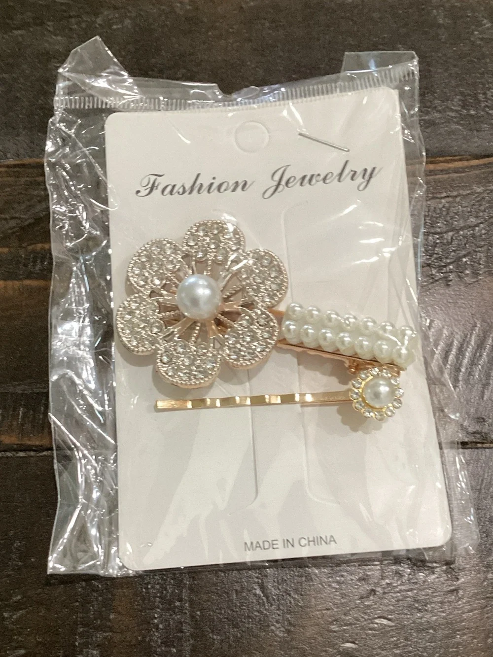 Fashion Jewelry Gold Pearl Floral Hair Clip Trio‎